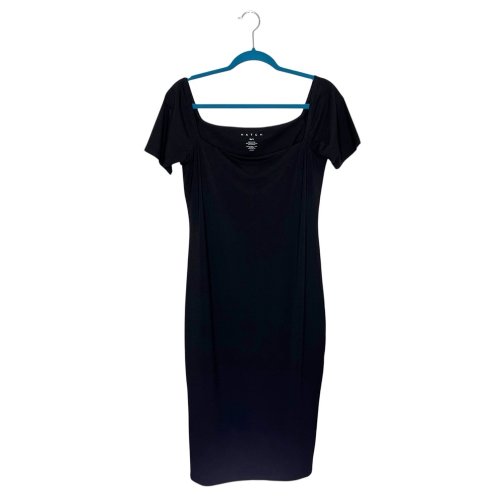 Hatch Black The Body Cap Sleeve Bodycon Bamboo Viscose Blend Midi Dress - Picture 2 of 12